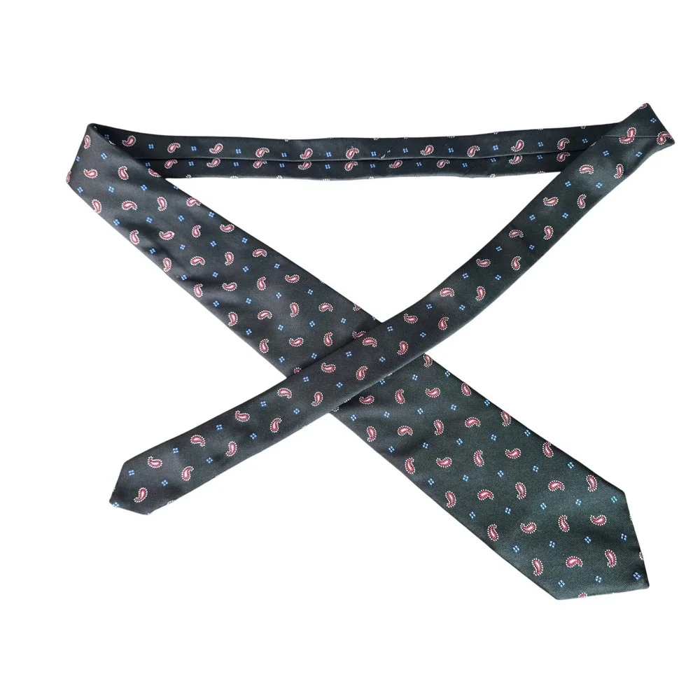Brooks Brothers Makers and Merchants Silk Tie Black‎ Paisley Red Blue Geometric